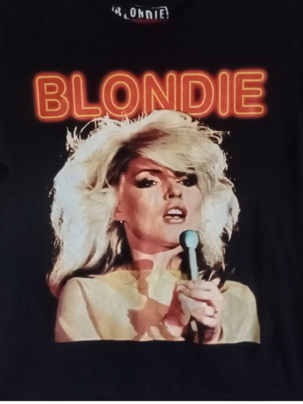 Blondie Graphic Band Tee - Black with Neon Orange Logo Size M